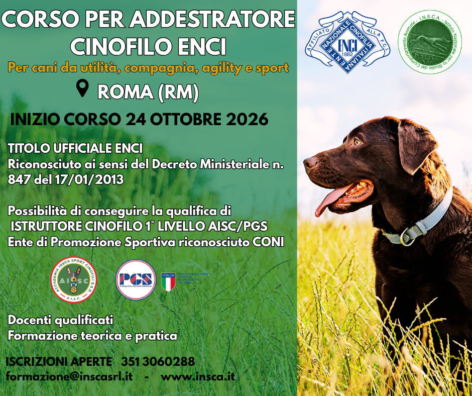 ROMA: Corso tecnico per Addestratore Cinofilo ENCI