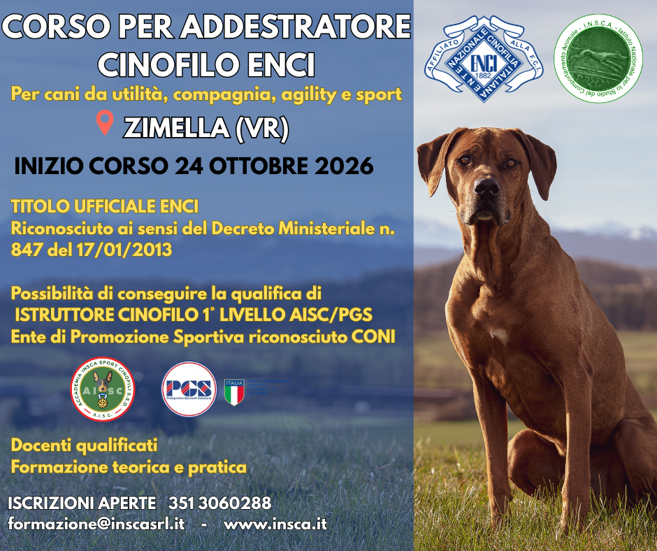 ZIMELLA (VR): Corso tecnico per Addestratore Cinofilo ENCI