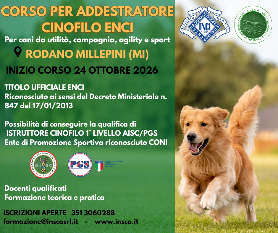 RODANO MILLEPINI (MI): Corso tecnico per Addestratore Cinofilo ENCI
