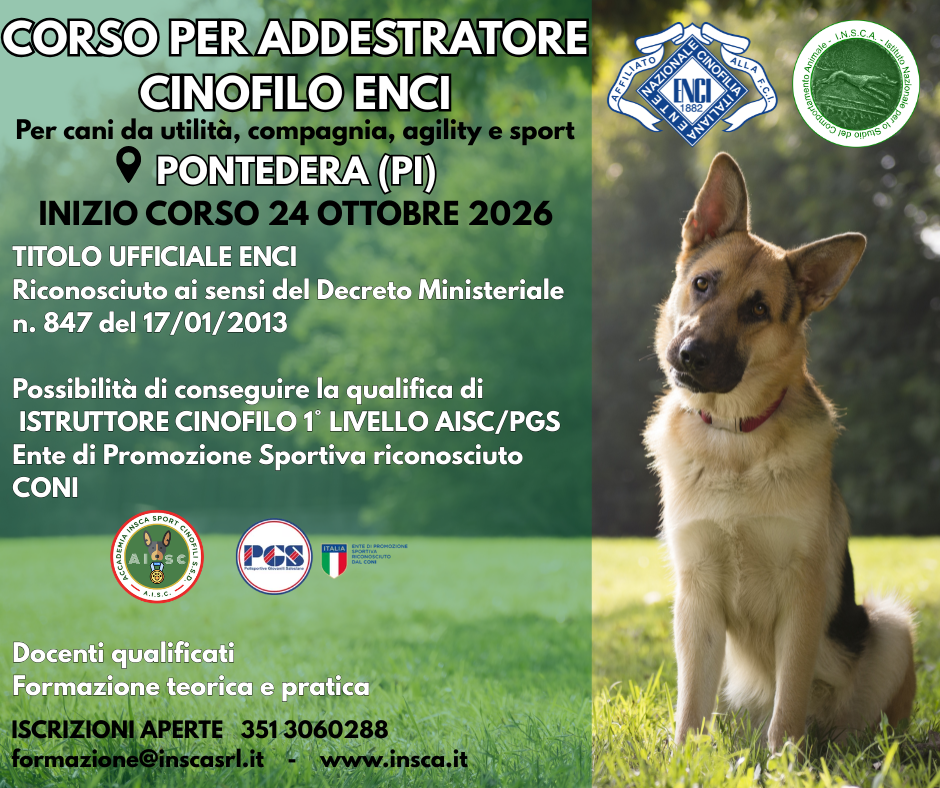 PONTEDERA (PI): Corso tecnico per Addestratore Cinofilo ENCI
